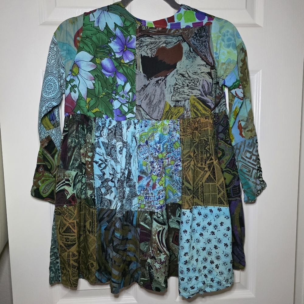 We Be Bop Vintage Patchwork Button Up Blouse Size… - image 5